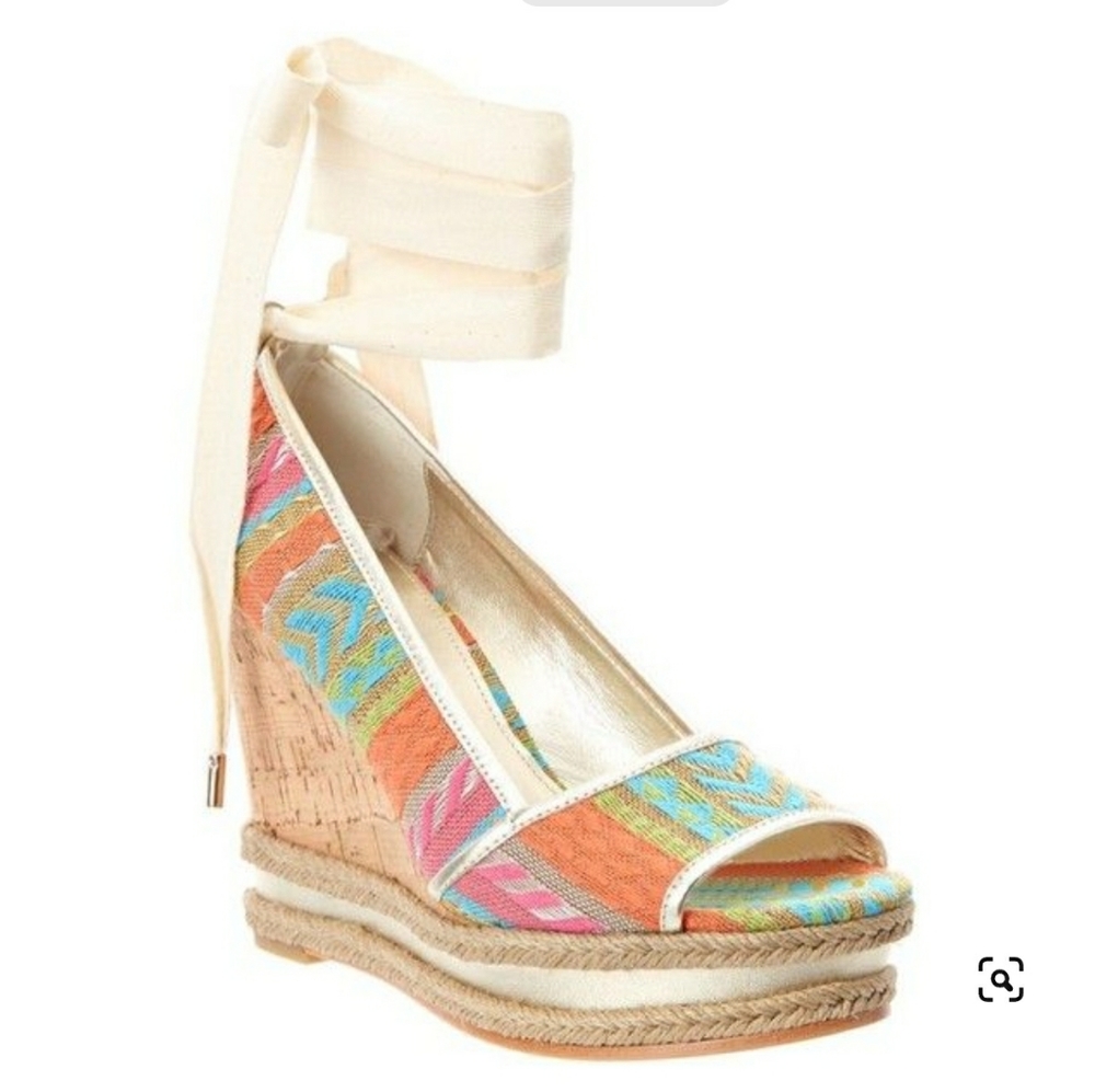 Donald J Pliner Naomi Open toe pink blue Wedge Lace around Espadrilles Sandals